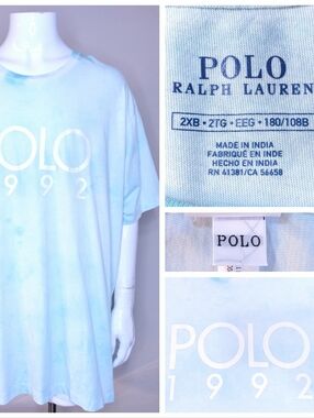 POLO RALPH LAUREN T Shirt 2XB Blue White SKY CLOUD TIE DYE 2XL Big & Tall XXL RL